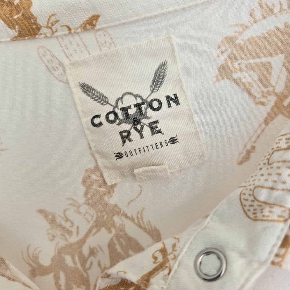 Cotton & Rye Cowboy Horse Western Print Button Down Shirt - Cream and Gold- XL - Picture 3 of 12